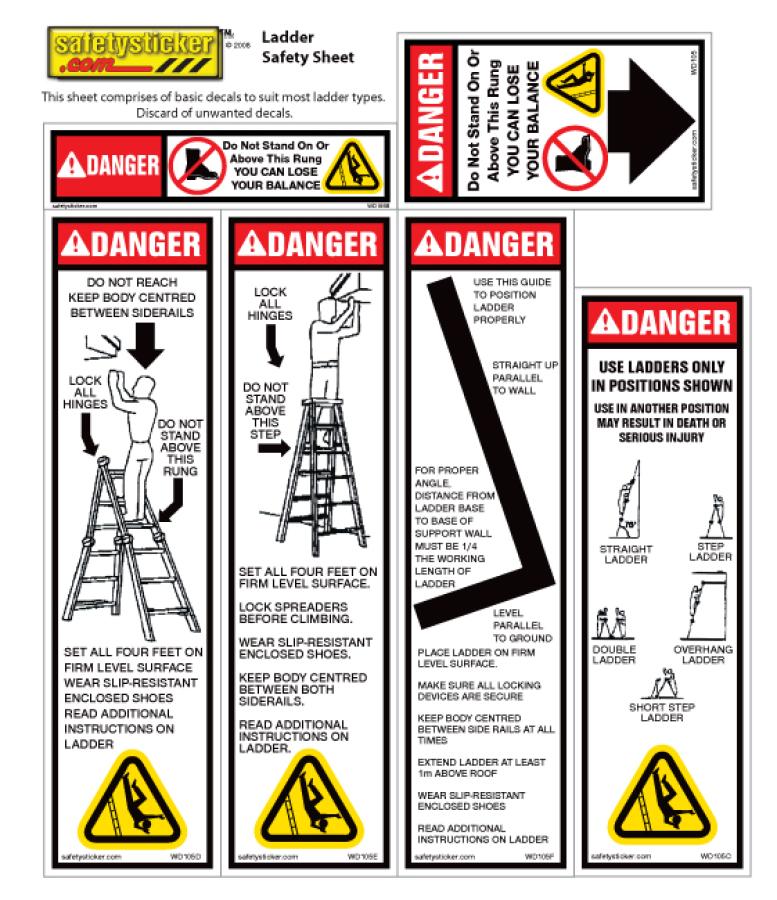 Ladder Safety Sheet | Safety Stickers | Safety Decals